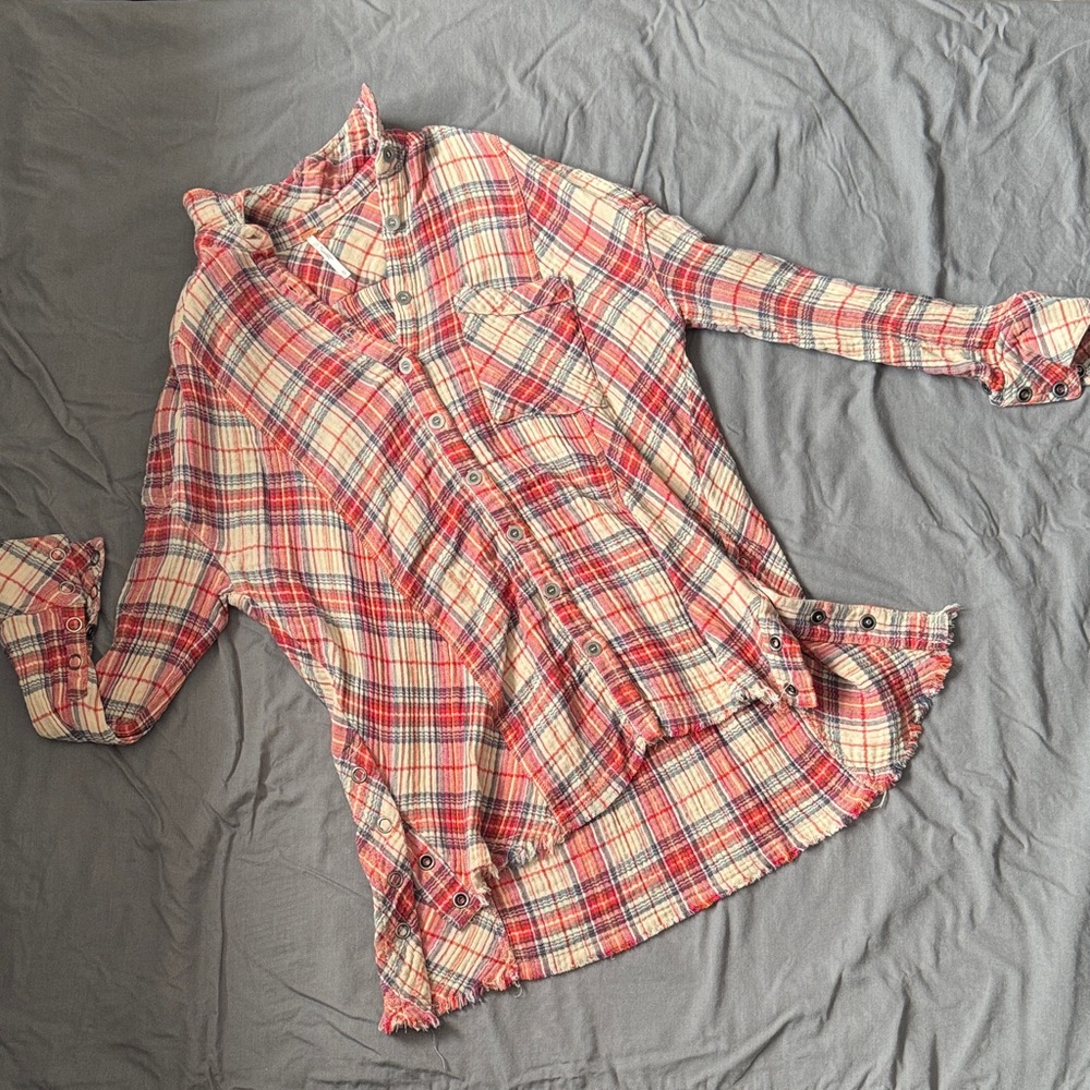 Free People Red and Blue Plaid Shirt